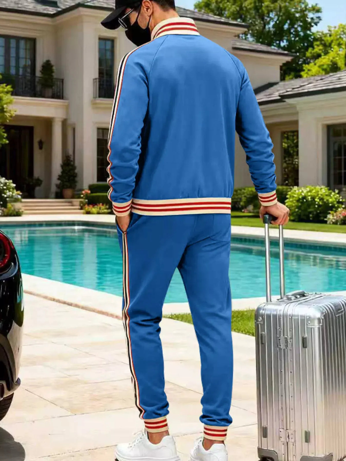 Men's Full Size Striped Zip Up Outerwear and Pants Plus Size by Partner Label