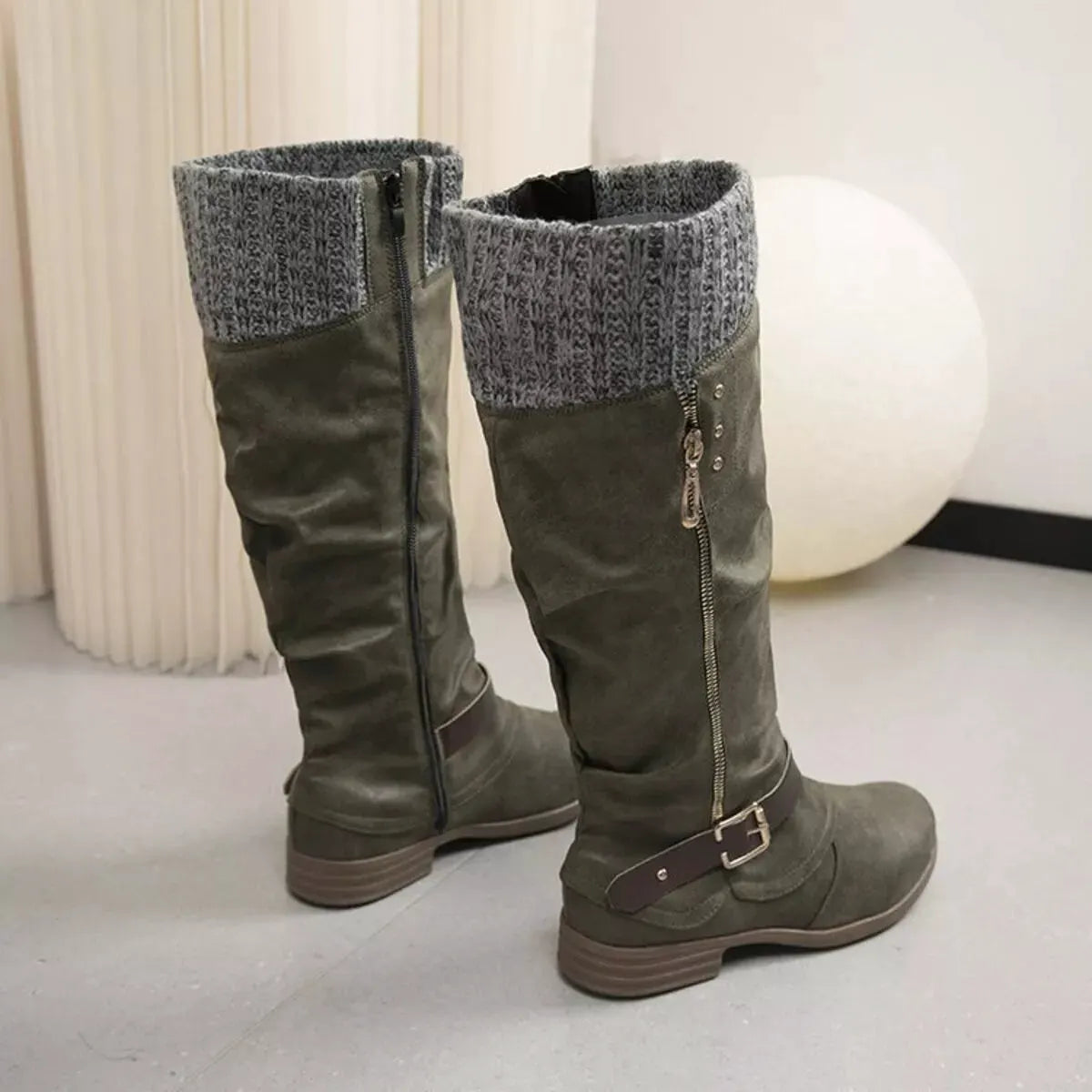 Knee High Slouch Boots with Knit Cuff by Partner Label