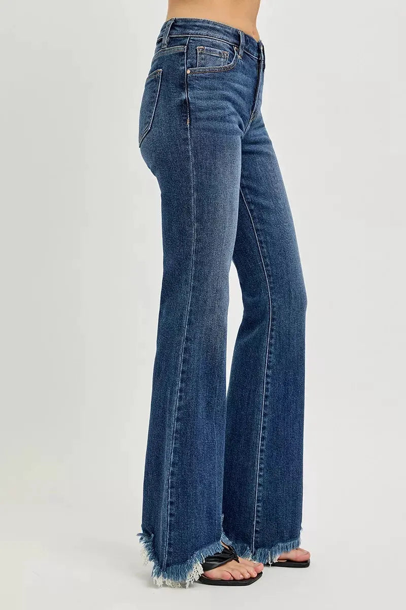 RISEN Full Size Mid Rise Flare Frayed Hem Jeans Plus Size by RISEN