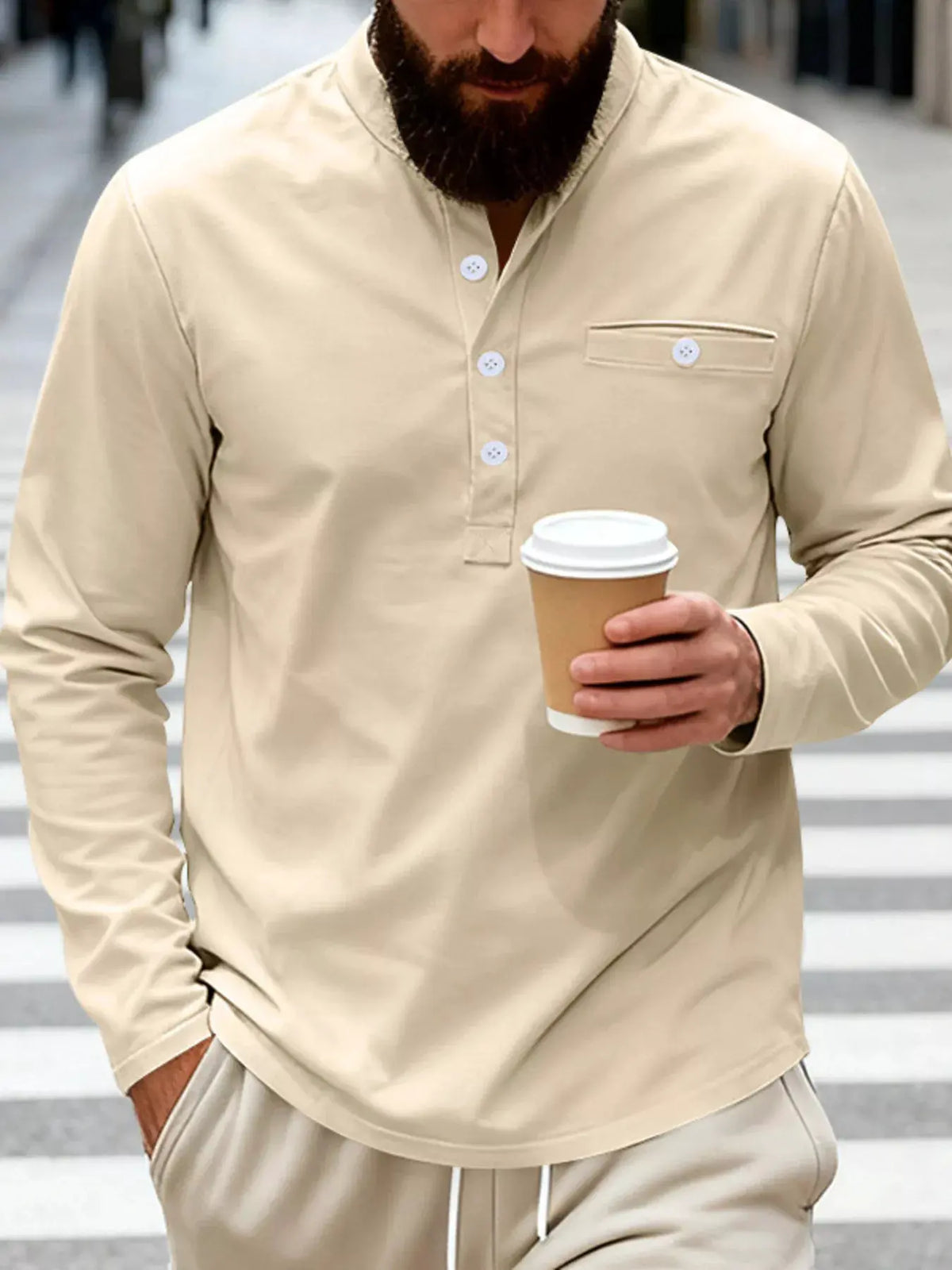 Men's Full Size Button Detail Long Sleeve Shirt Plus Size by Trendsi