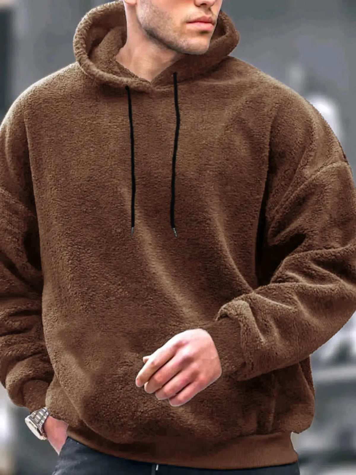 Men's Drawstring Long Sleeve Fleece Hoodie by Partner Label