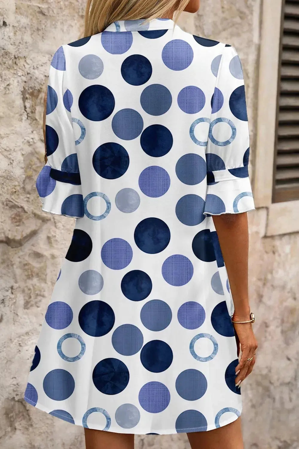 Polka Dot Print Flounced Half Sleeve Casual Vacation Style Mini Dress by Trendsi
