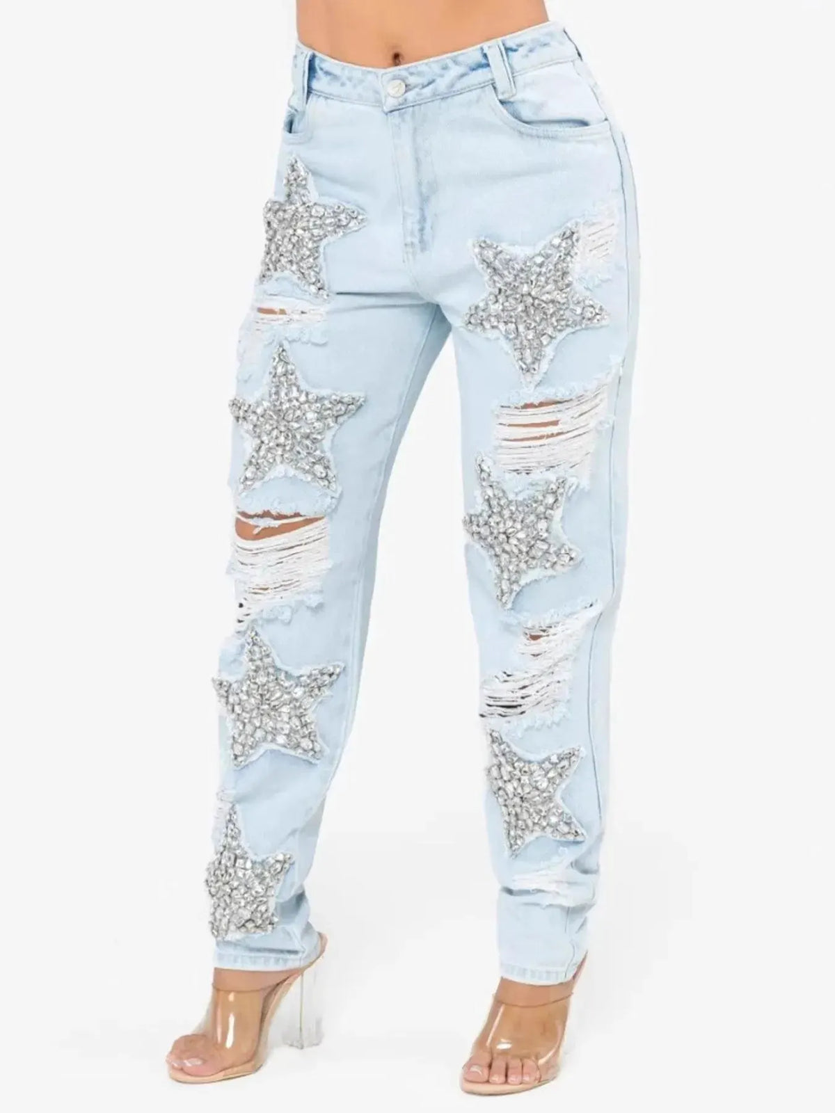 Distressed Star Wash Boyfriend Jeans by Partner Label