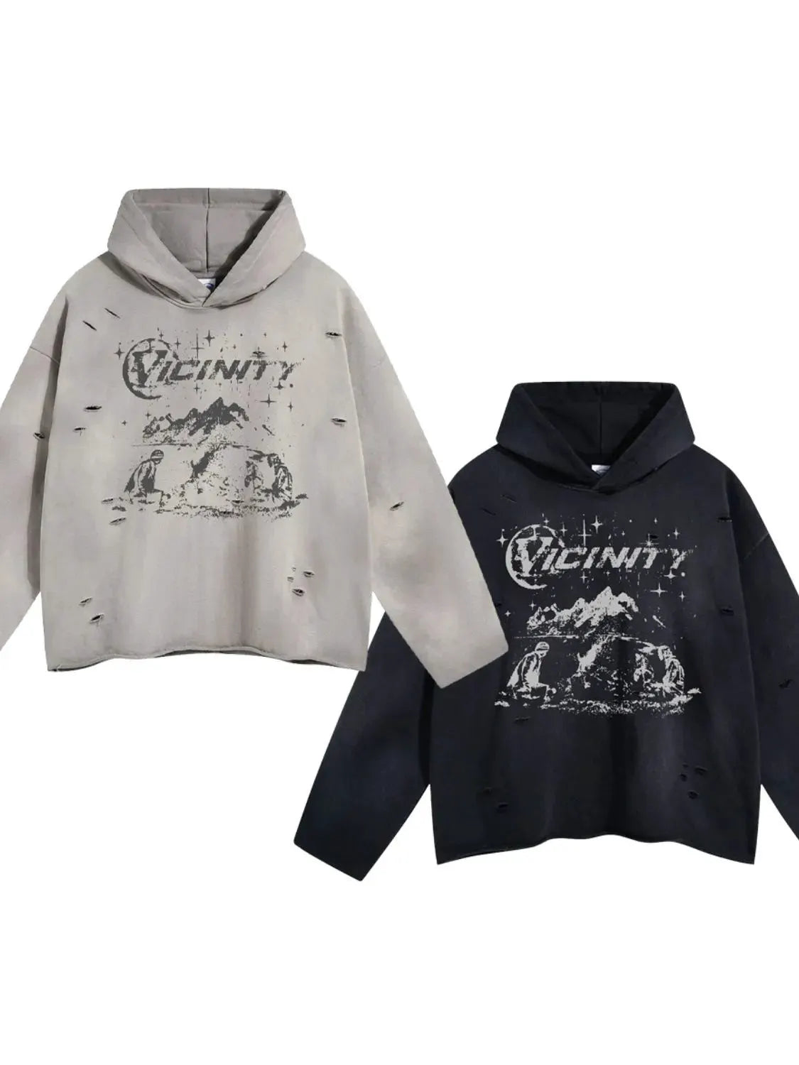 Men's Distressed Graphic Long Sleeve Hoodie by Partner Label