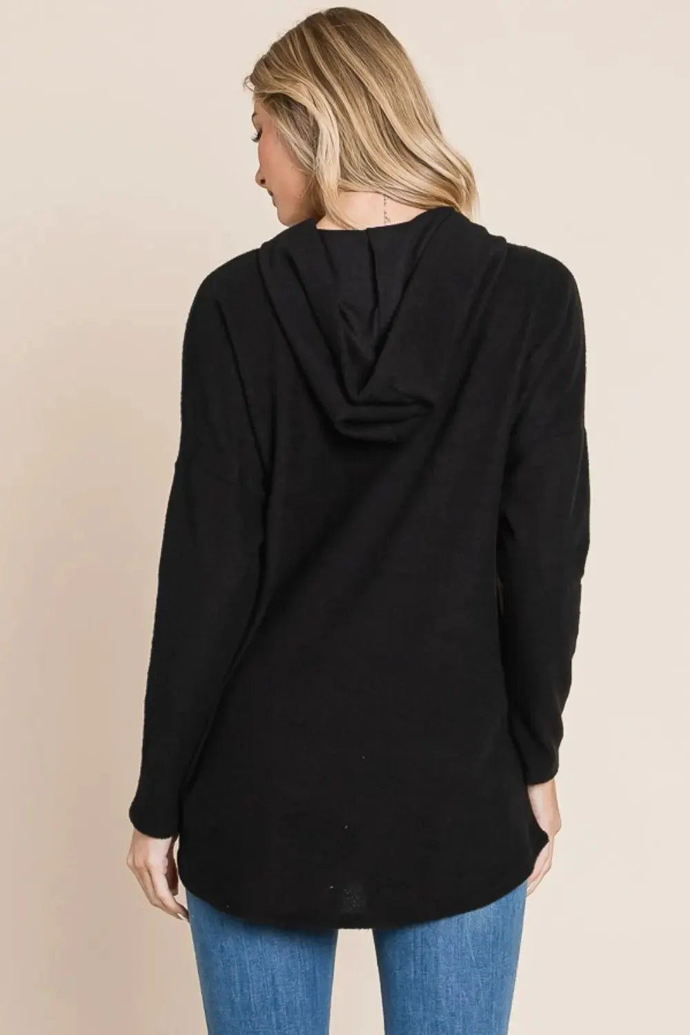 BOMBOM Contrast Drawstring Drop Shoulder Knit Hoodie by BOMBOM