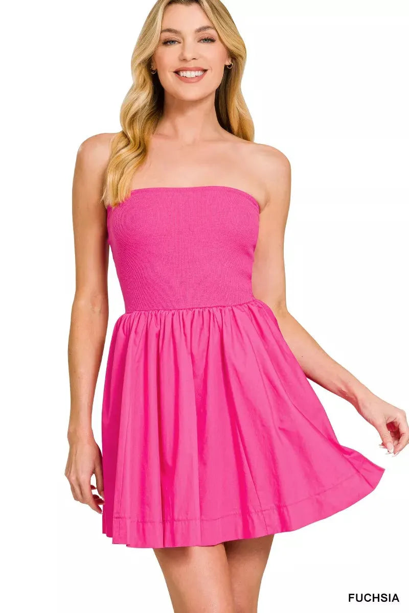 Zenana Combined Knit Tube Top Flare Mini Dress by Zenana
