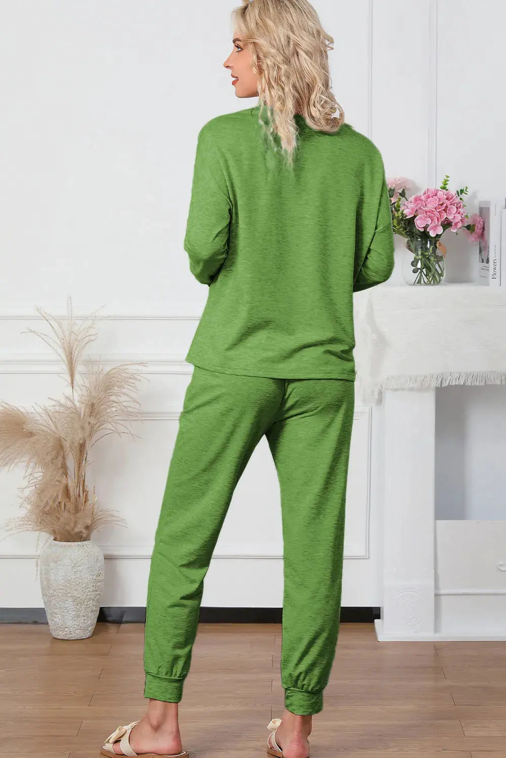 Round Neck Top and Drawstring Pants Lounge Set by Partner Label