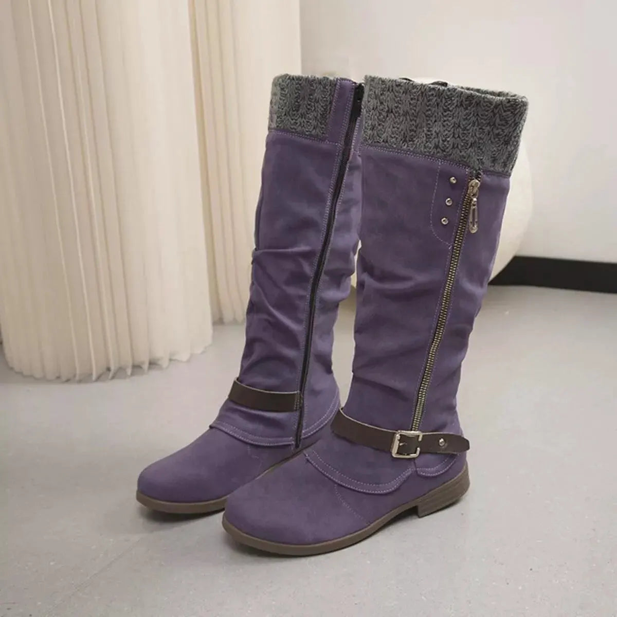 Knee High Slouch Boots with Knit Cuff by Partner Label