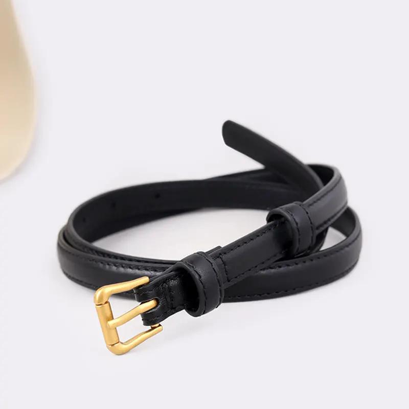 Skinny Leather Belt with Golden Buckle by Trendsi