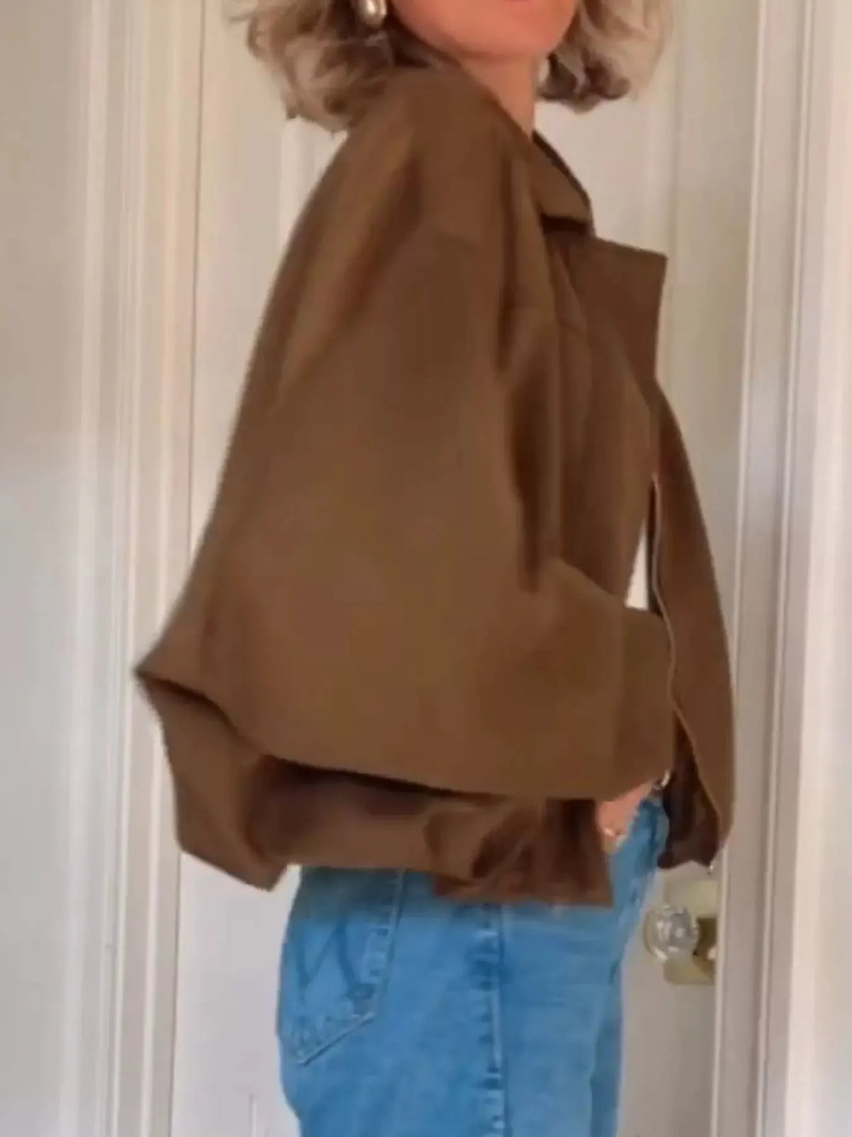 Zip Up Dropped Shoulder Suede Jacket by Partner Label