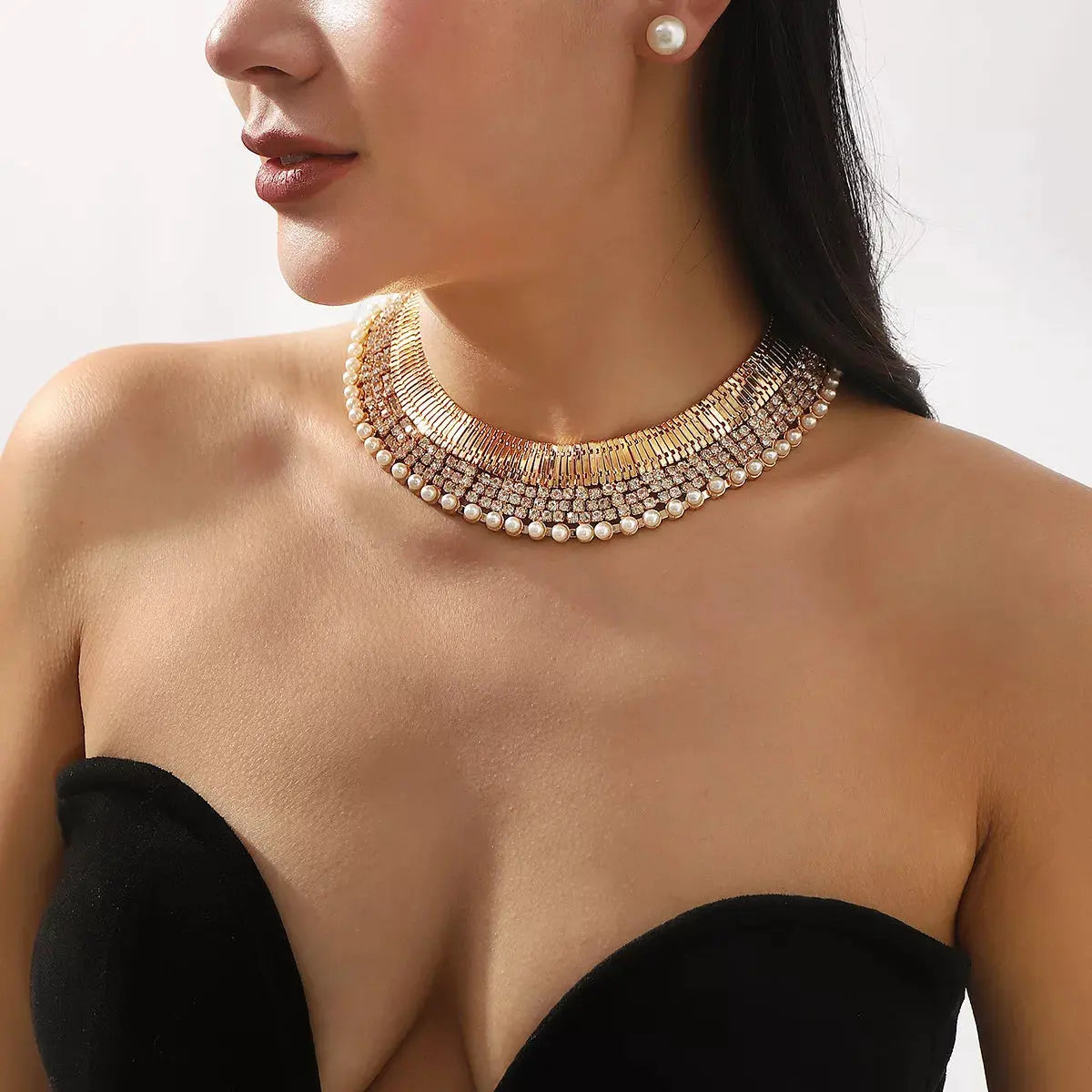 18K Gold-Plated Pearl Earrings and Necklace Jewelry Set by Partner Label