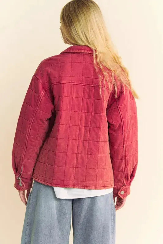 Davi & Dani Quilted Button Down Shacket with Chest Pockets by Partner Label
