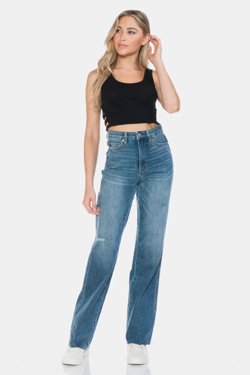 Judy Blue Full Size Tummy Control Cut Raw Hem Straight Jeans by Judy Blue