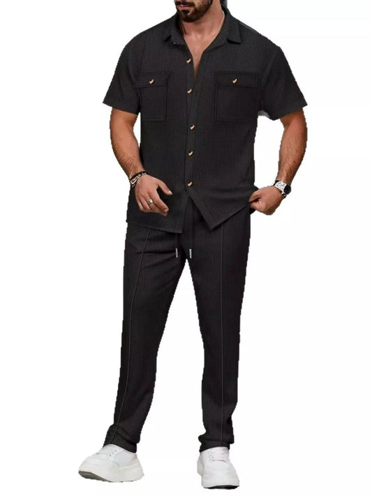 Men's Full Size Casual Short Sleeve Shirt and Pants Set Plus Size by Trendsi