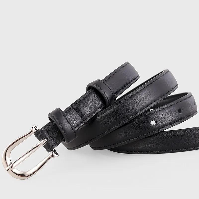 Leather Skinny Belt with Silver Buckle by Trendsi