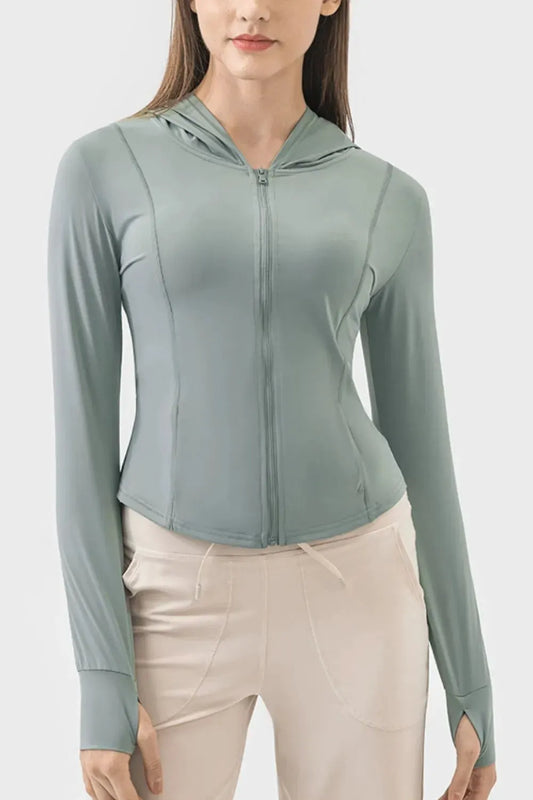 Millennia Pocketed Zip Up Hooded Long Sleeve Active Outerwear by Millennia