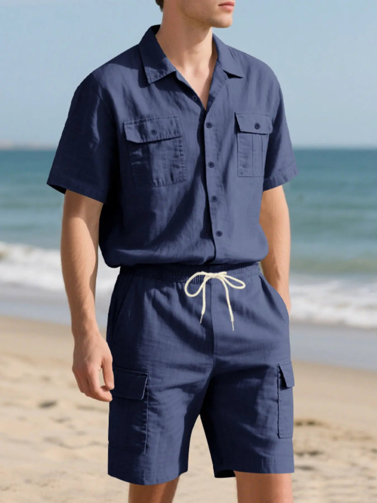 Men's Full Size Button Up Shirt and Shorts Set Plus Size by Trendsi