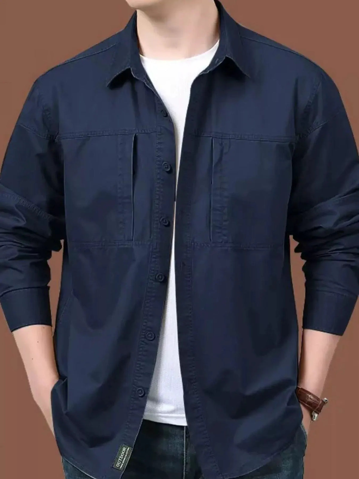 Men's Plus Size Casual Long-Sleeve Shirt by Trendsi