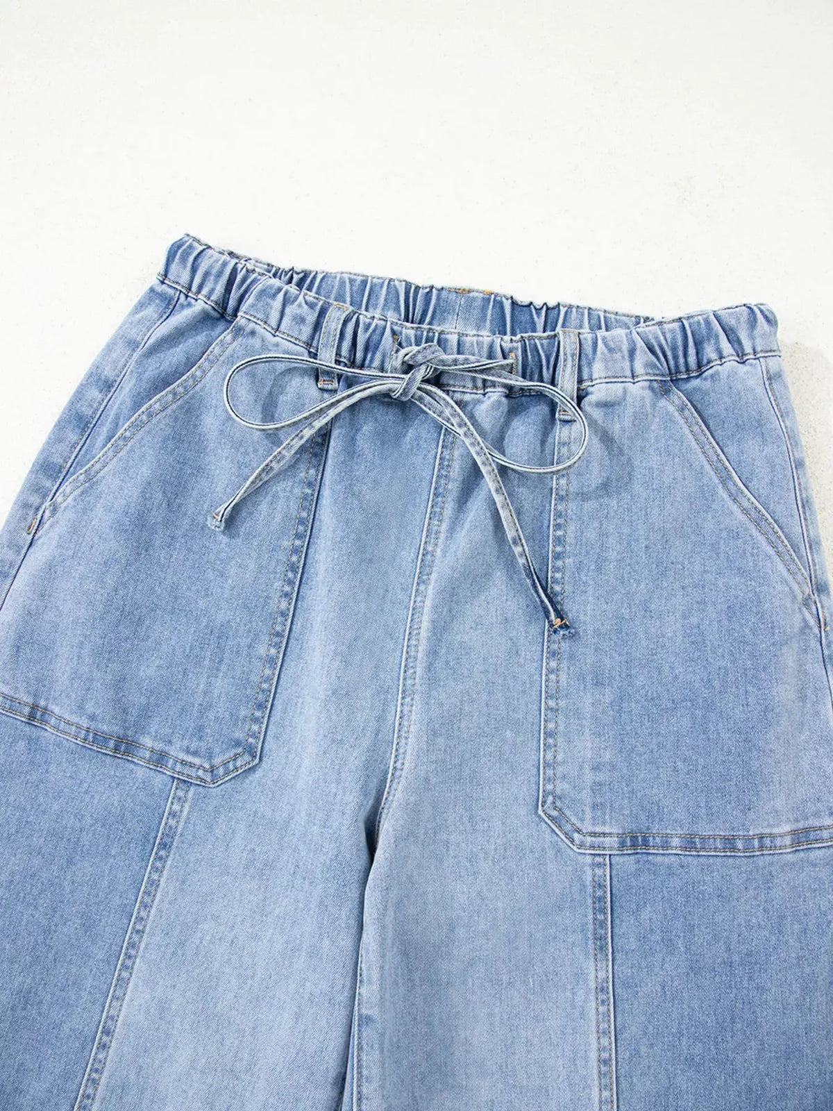 Wide Leg Drawstring Raw Hem Jeans by Partner Label