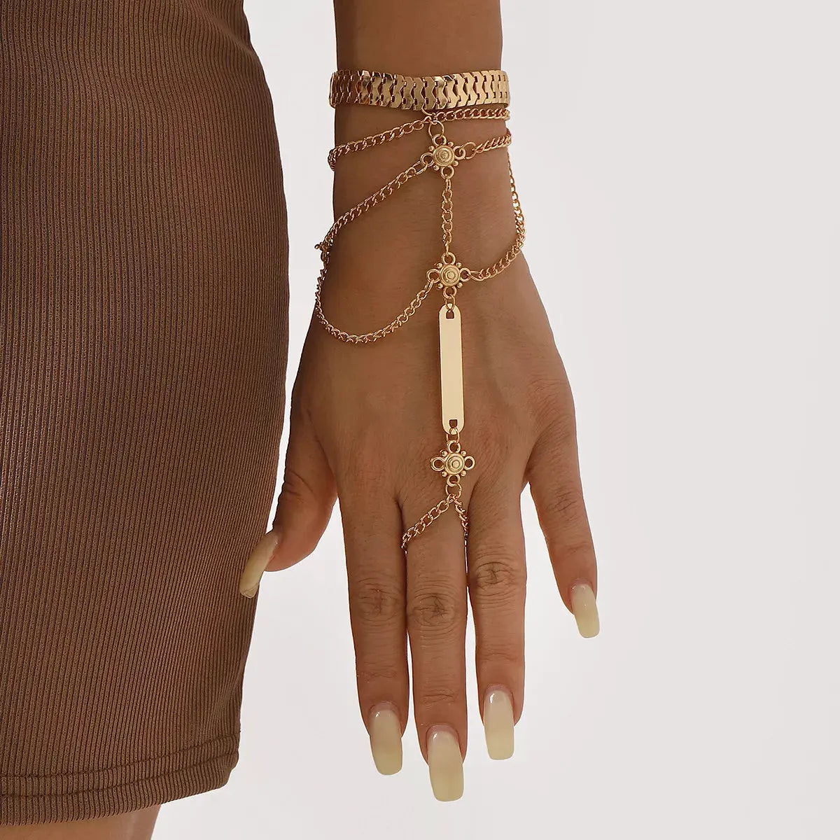 Multi Layered Chain Bracelet with Finger Ring by Partner Label