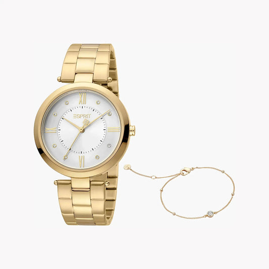 Esprit Women's Gold Stainless Steel Watch, Silver Dial | Es1l136m0015 by ESPRIT