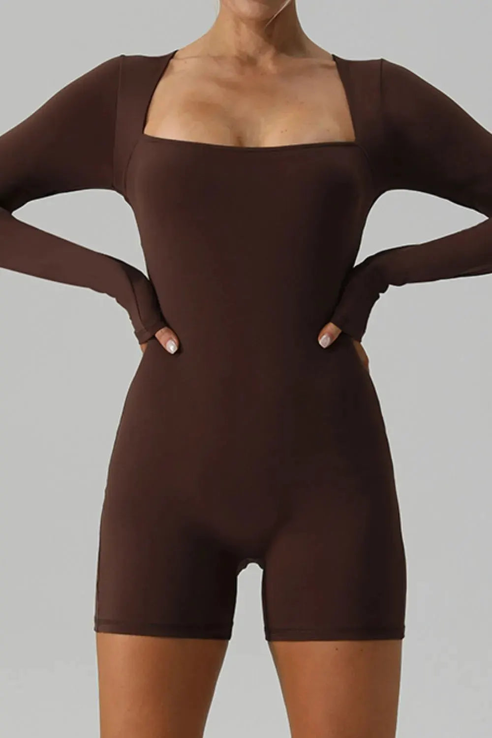 Square Neck Long Sleeve Active Romper by Partner Label