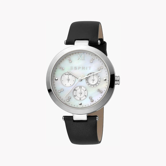 Esprit Women's Black Leather Watch, White Mother Of Pearls Dial | Es1l193m0025 by ESPRIT