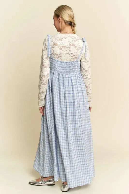 Davi & Dani Plaid Smocking Sleeveless Maxi Dress by Davi & Dani