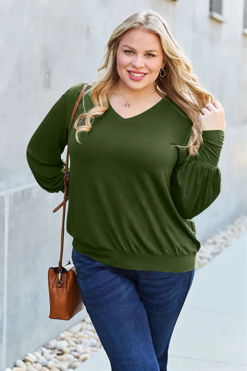 Basic Bae Full Size V-Neck Lantern Sleeve Top by Basic Bae