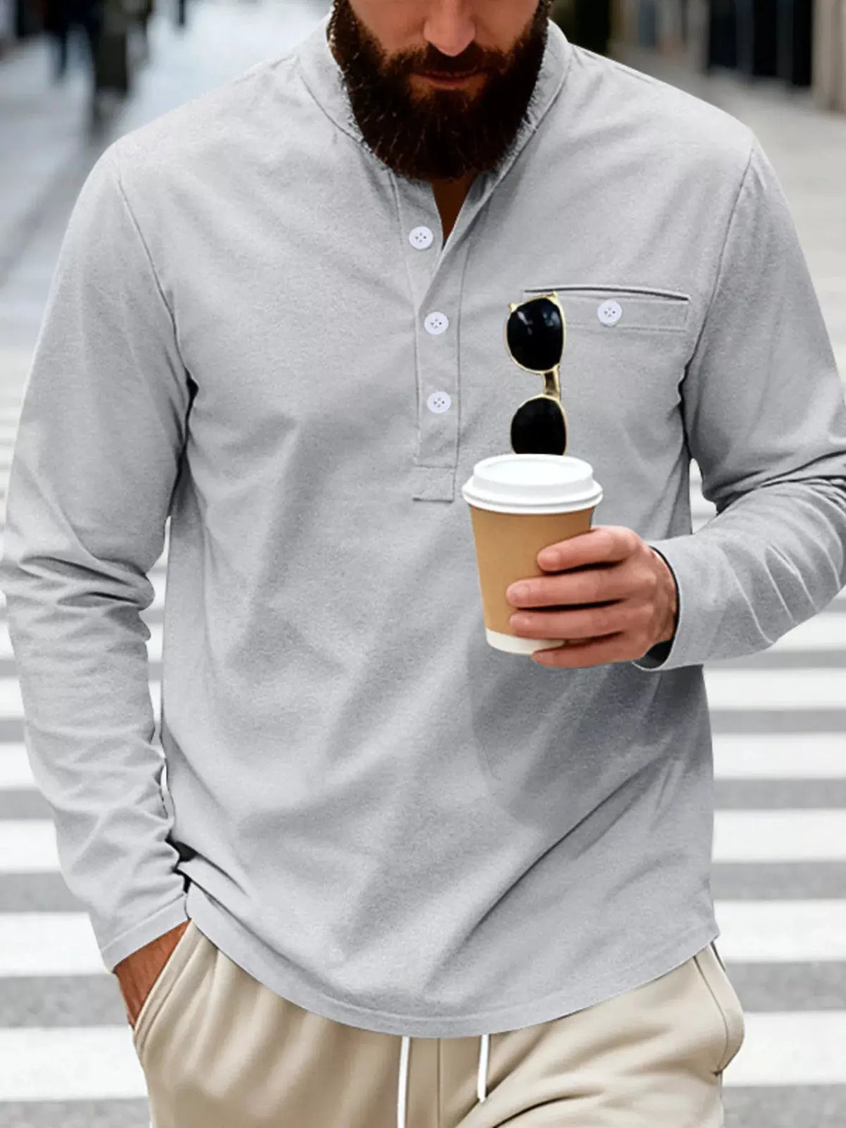 Men's Full Size Button Detail Long Sleeve Shirt Plus Size by Trendsi