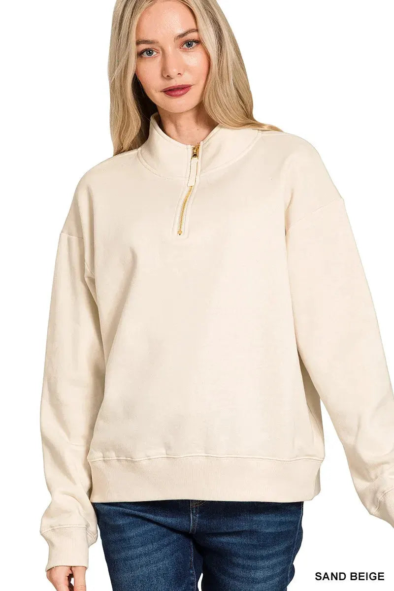 Zenana Fleece Half Zip Sweatshirt by Zenana