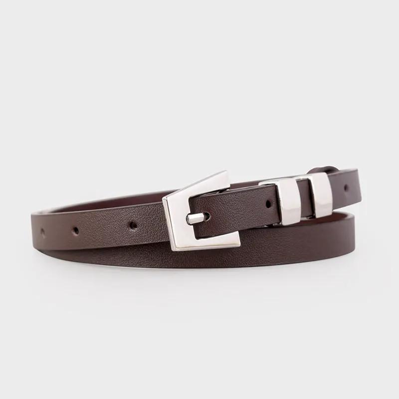 Skinny Leather Belt with Silver Buckle by Trendsi