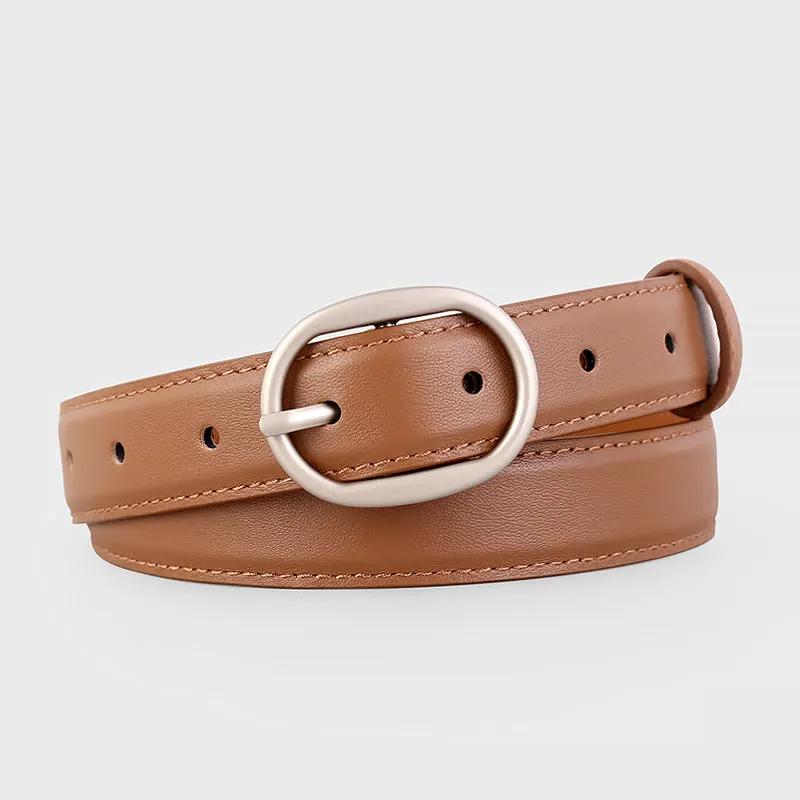 Oval Buckle Leather Belt by Trendsi