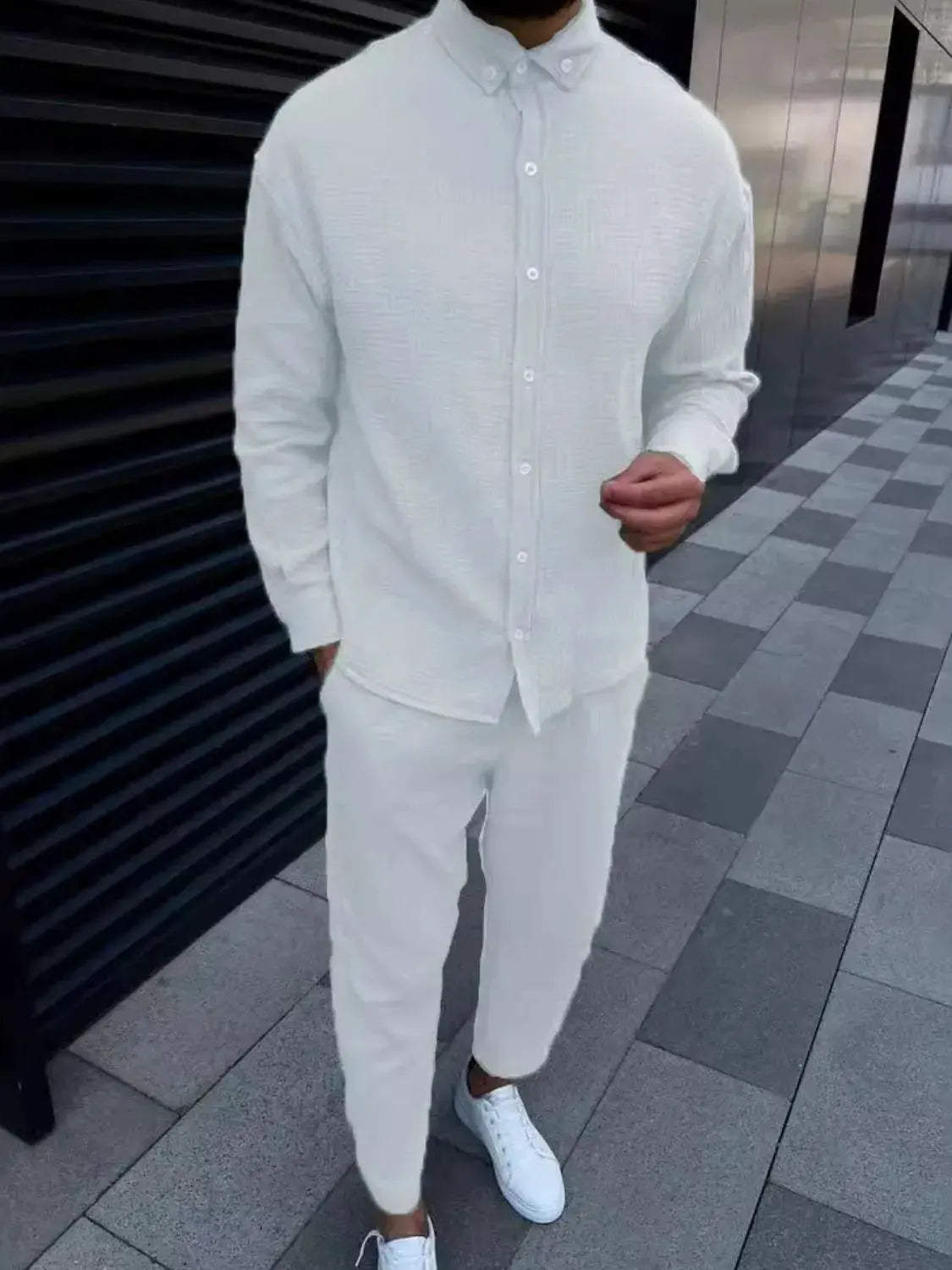 Men's Button Down Long Sleeve Shirt and Pants Set by Trendsi