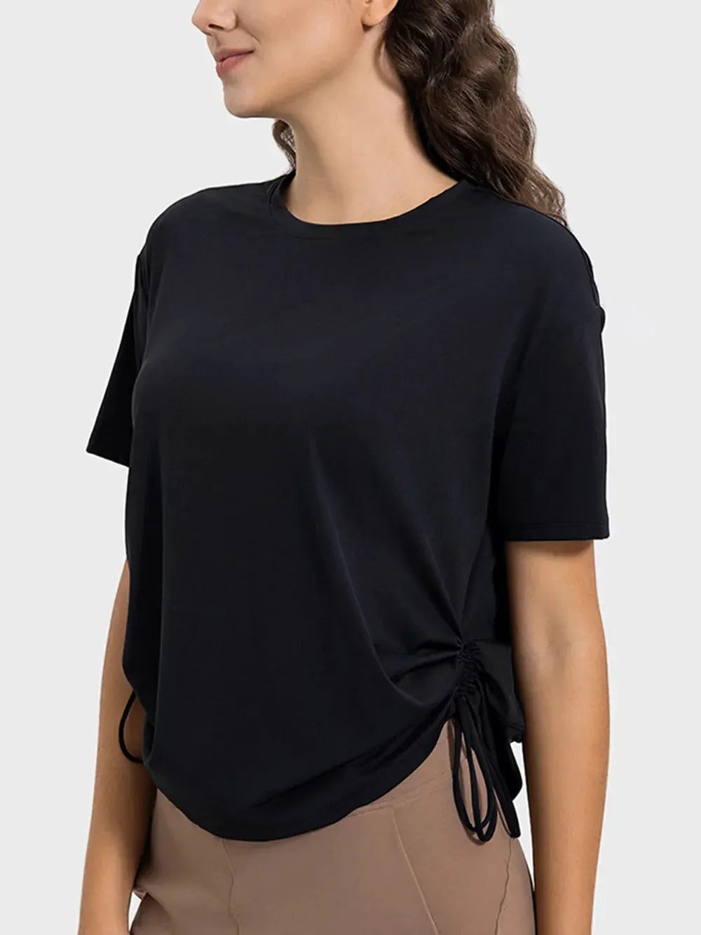 Millennia Drawstring Round Neck Short Sleeve Active T-Shirt by Millennia