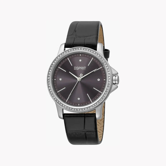 Esprit Women's Black Leather Watch, Burgundy Dial | Es1l235m0095 by ESPRIT
