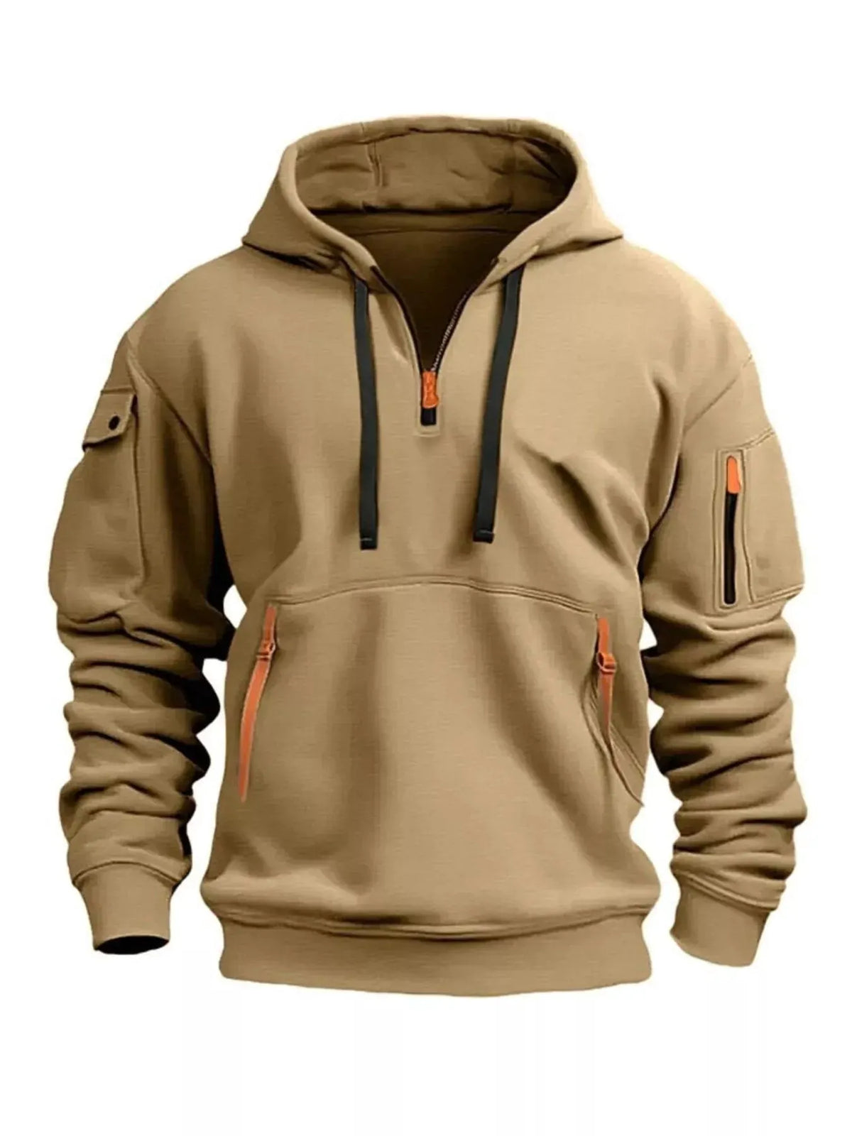 Men's Full Size Drawstring Half-Zip Pocket Hoodie Plus Size by Trendsi
