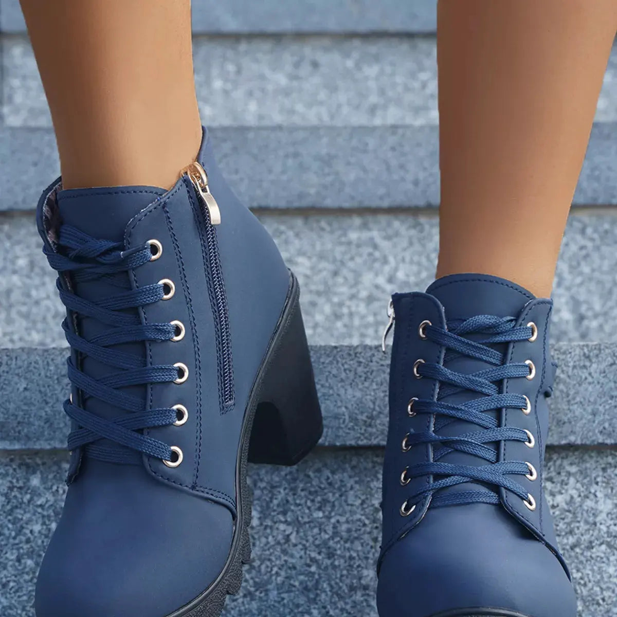 Lace Up Block Heels Boots by Partner Label