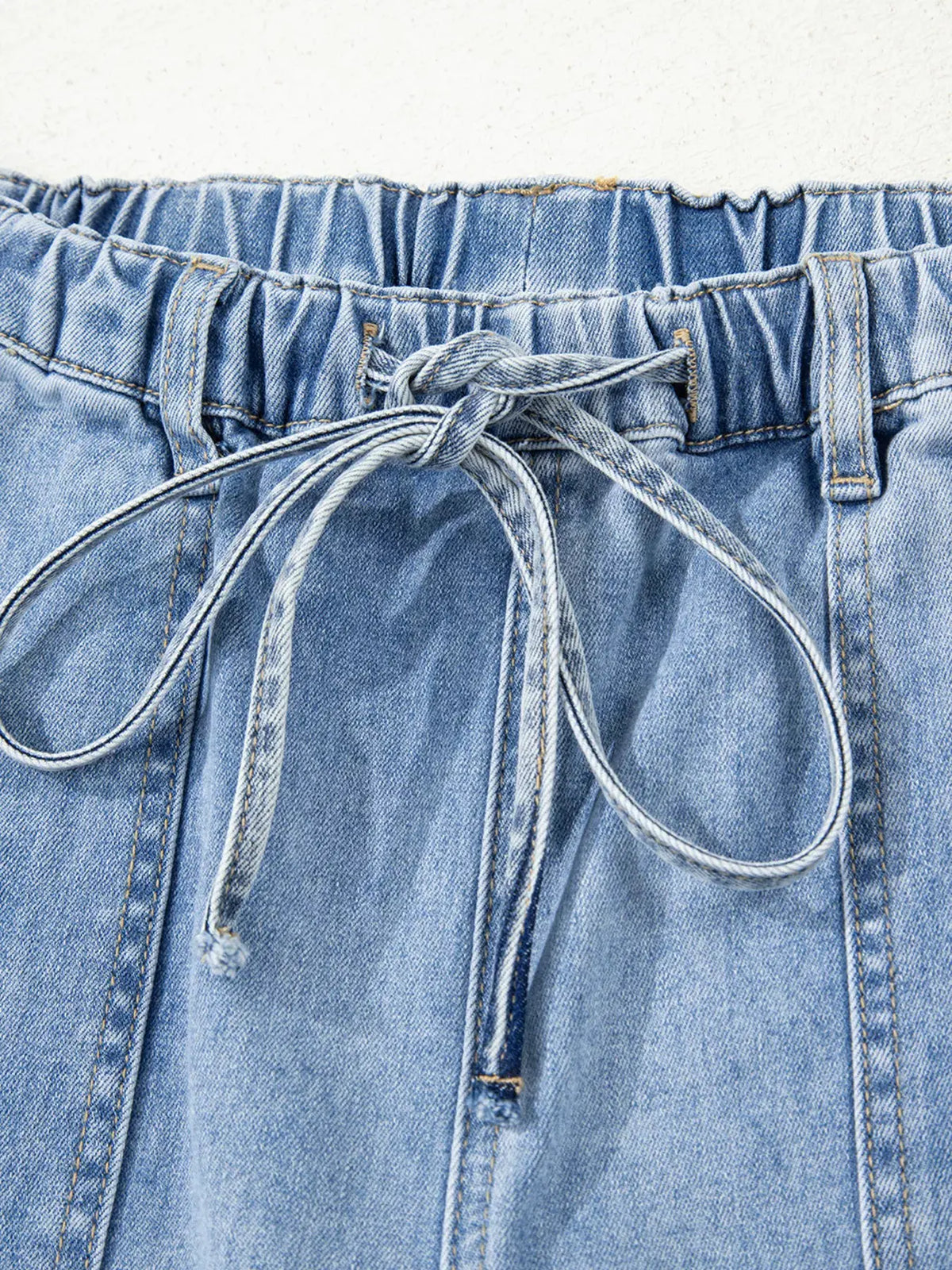 Wide Leg Drawstring Raw Hem Jeans by Partner Label