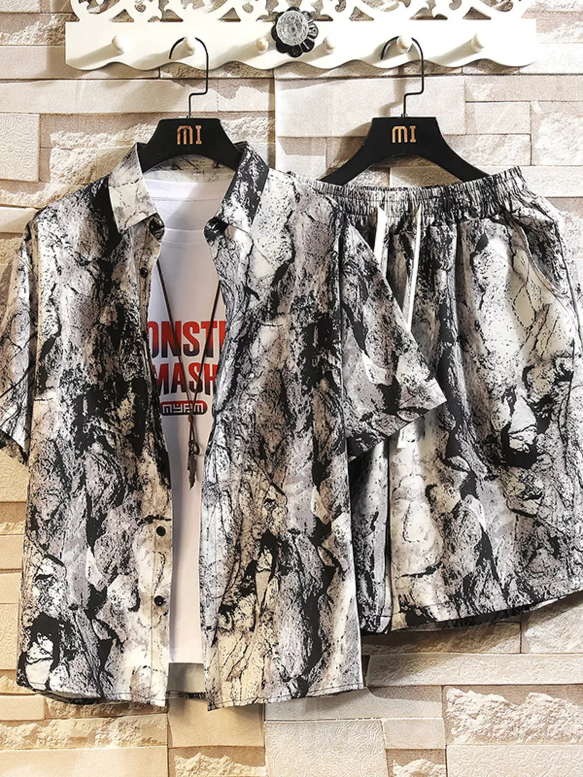 Men's Printed Button Up Shirt and Shorts Set by Trendsi