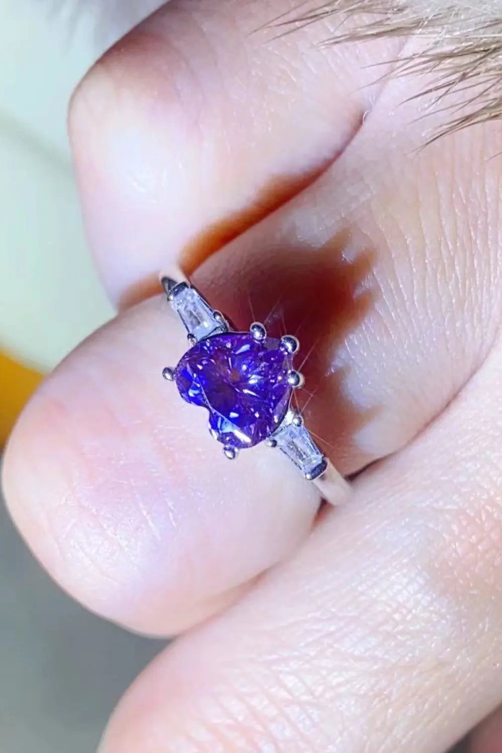 1 Carat Moissanite Heart-Shaped Platinum-Plated Ring in Purple by Partner Label