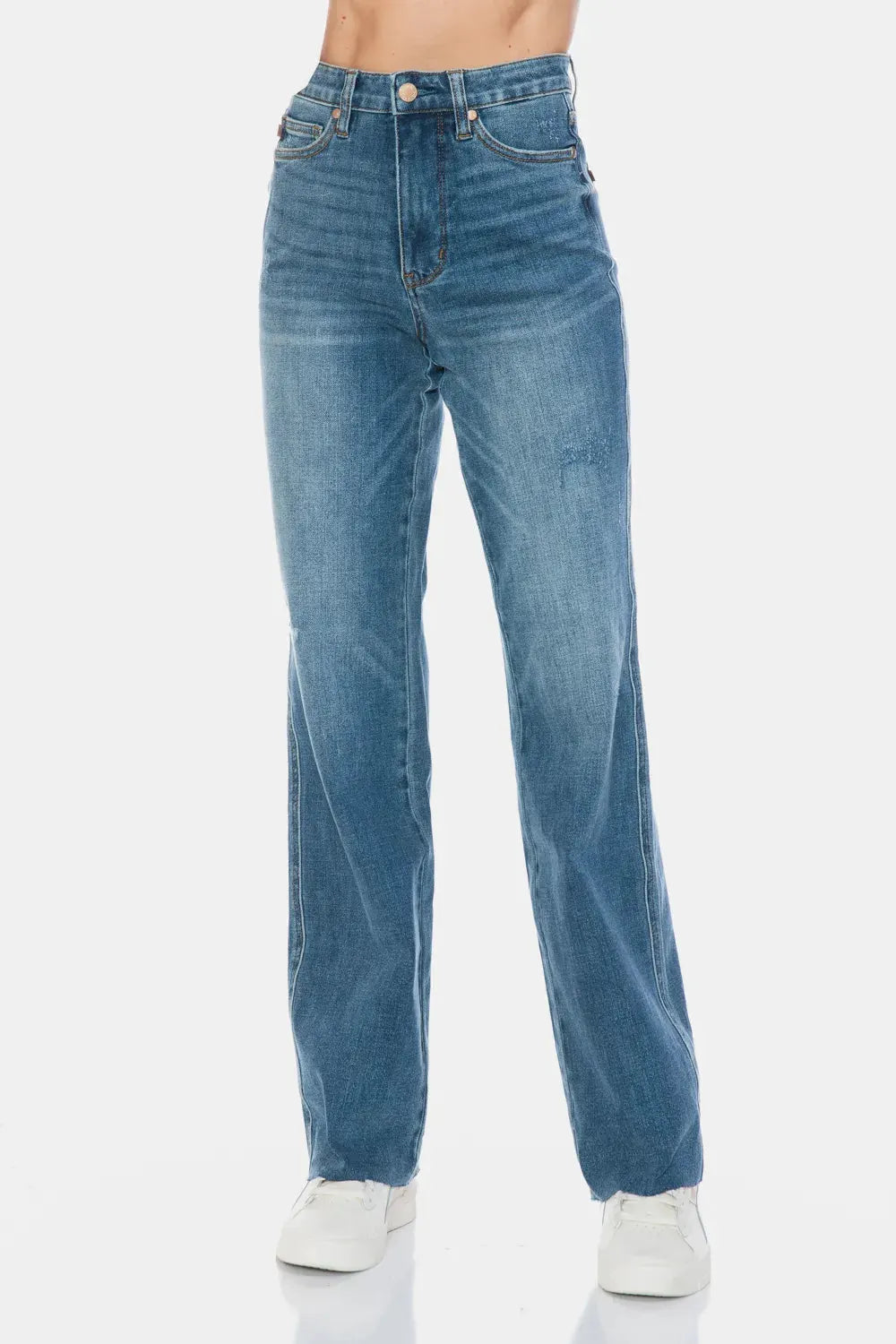Judy Blue Full Size Tummy Control Cut Raw Hem Straight Jeans by Judy Blue