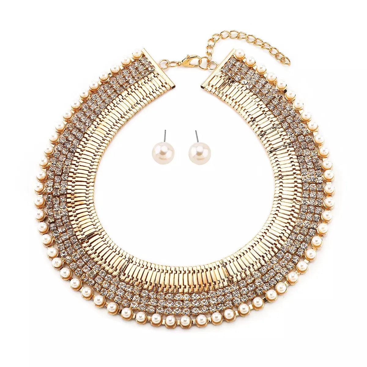 18K Gold-Plated Pearl Earrings and Necklace Jewelry Set by Partner Label