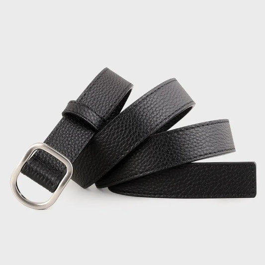 Leather Belt with Silver Buckle by Trendsi