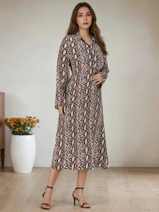 Snake Print Long Sleeve Shirt Dress by Partner Label