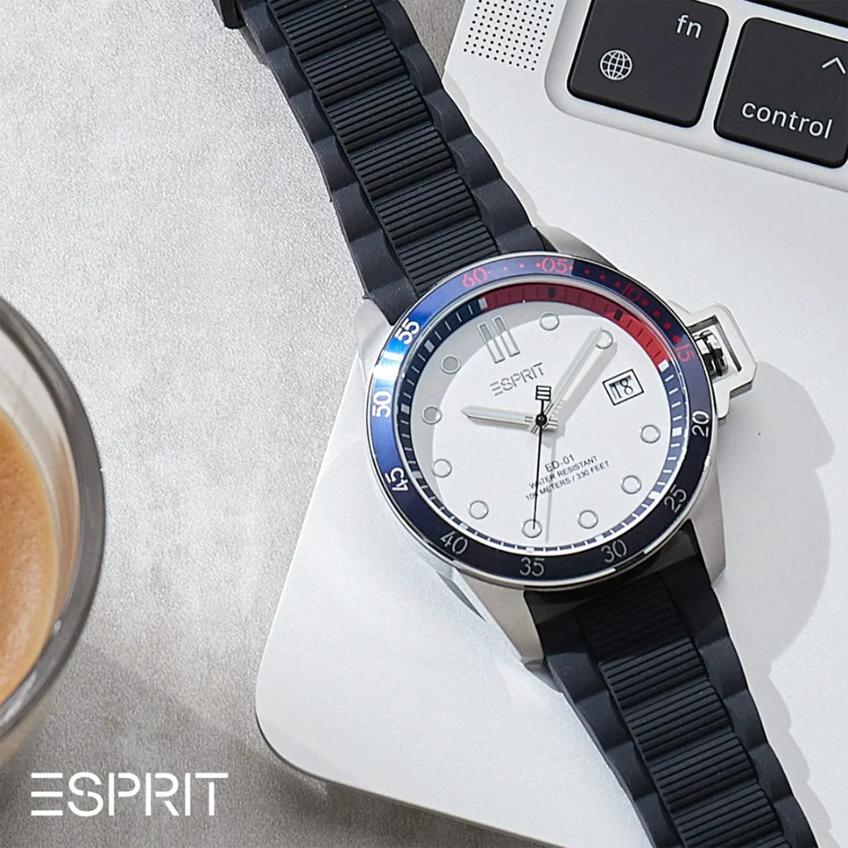 Esprit Men's Silver Dial Watch, Black Rubber Band | Es1g101m0055 by ESPRIT