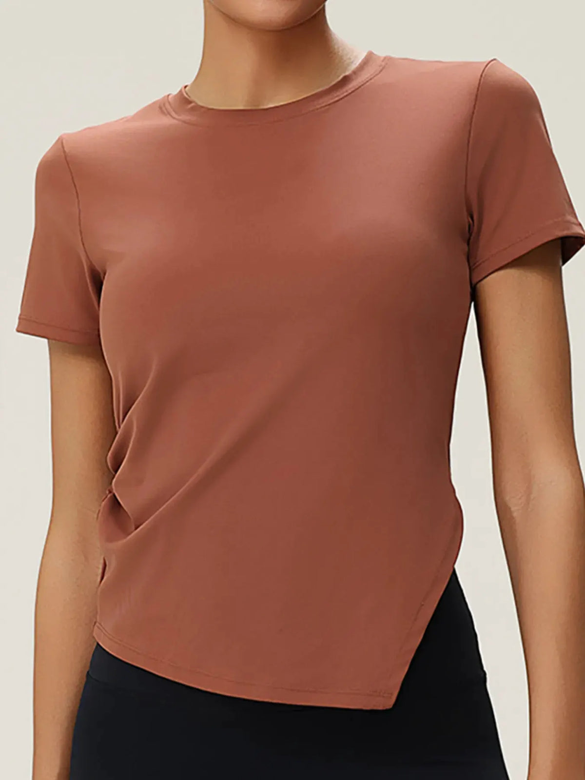 Full Size Slit Round Neck Short Sleeve Active T-Shirt Plus Size by Partner Label