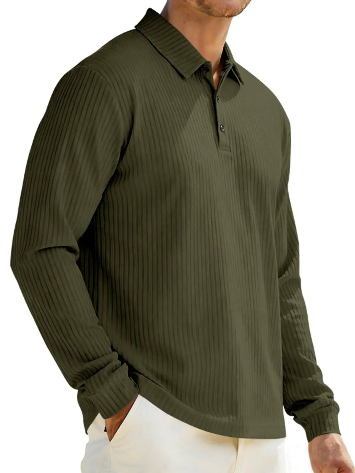 Men's Full Size Ribbed Long Sleeve Polo with Button Detail Plus Size by Trendsi