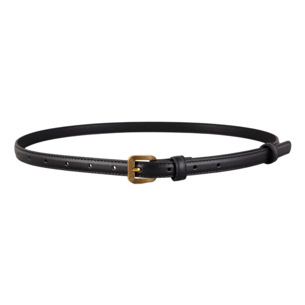 Leather Skinny Belt with Buckle by Trendsi