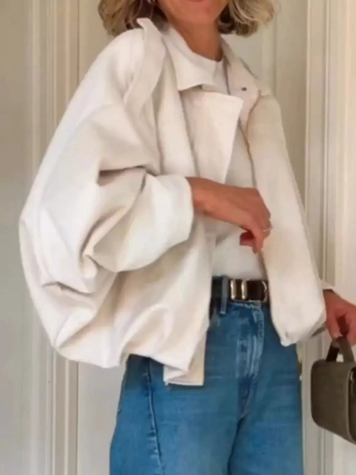 Zip Up Dropped Shoulder Suede Jacket by Partner Label